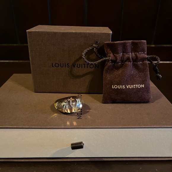 LOUIS VUITTON Brown Resin Monogram Inclusion Ring Size 6 - Picture 3 of 7